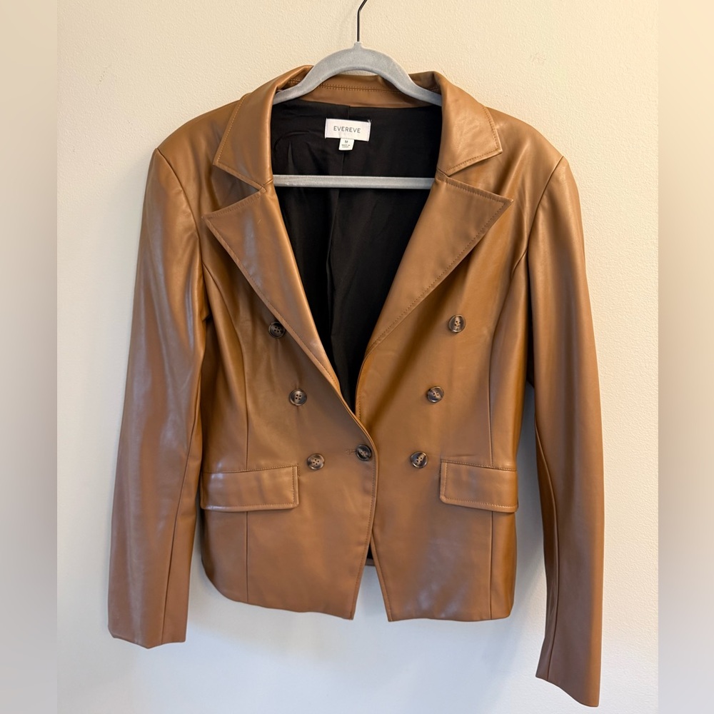 Evereve Tan Leather Double-Breasted Jacket